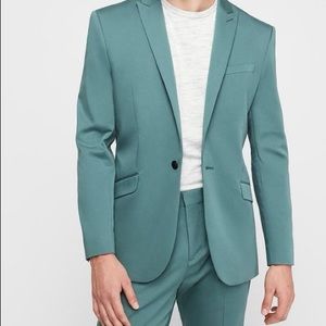 Express Slim Teal Solid Cotton-Blend Performance Suit Jacket 40S Pants 32x30